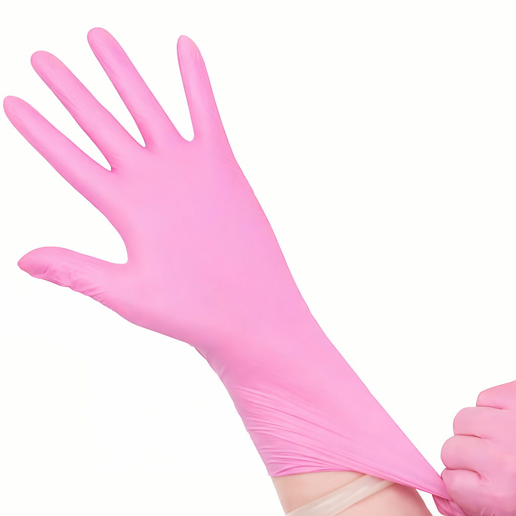 Rękawice nitrylowe różowe ochronne – rozmiary S–XL, do sprzątania i prac domowych