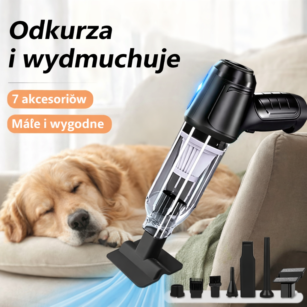 Ręczny odkurzacz samochodowy z funkcją dmuchawy – USB-C, do auta i domu