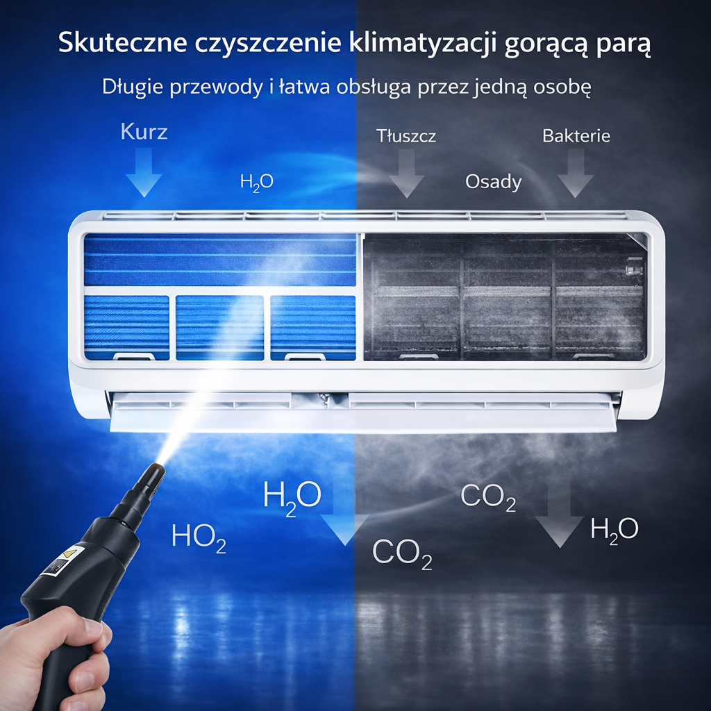 Parownica ręczna 2500W, wysokotemperaturowa, do klimatyzacji, okapów kuchennych, samochodów, czyszczenia podłóg i innych powierzchni.