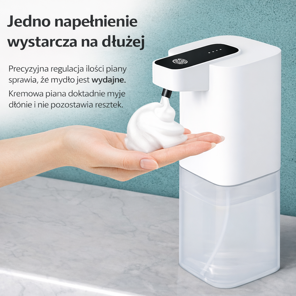 Automatyczny dozownik mydła w pianie – bezdotykowy, USB-C, z wyświetlaczem LED