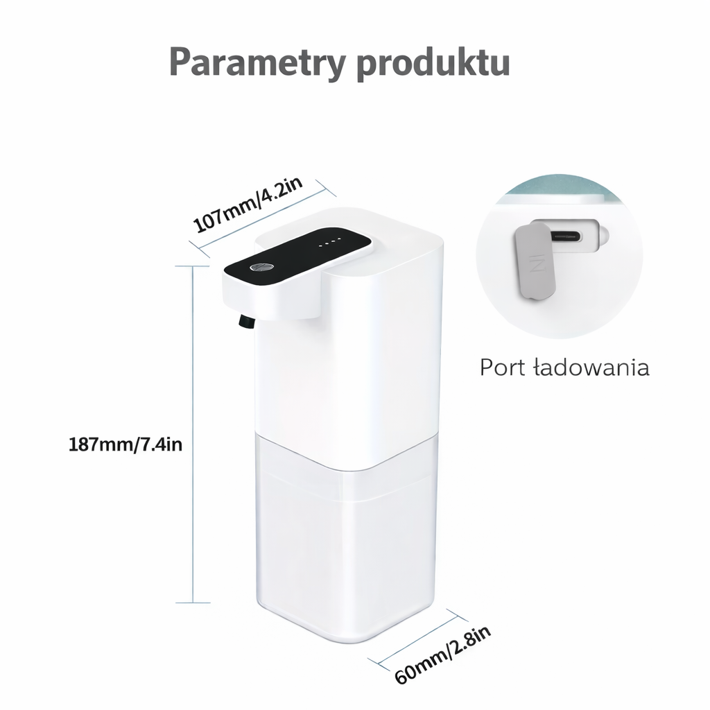 Automatyczny dozownik mydła w pianie – bezdotykowy, USB-C, z wyświetlaczem LED