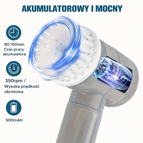 Elektryczna szczotka czyszcząca akumulatorowa 350 RPM – 5 końcówek | Do kuchni, łazienki, szyb
