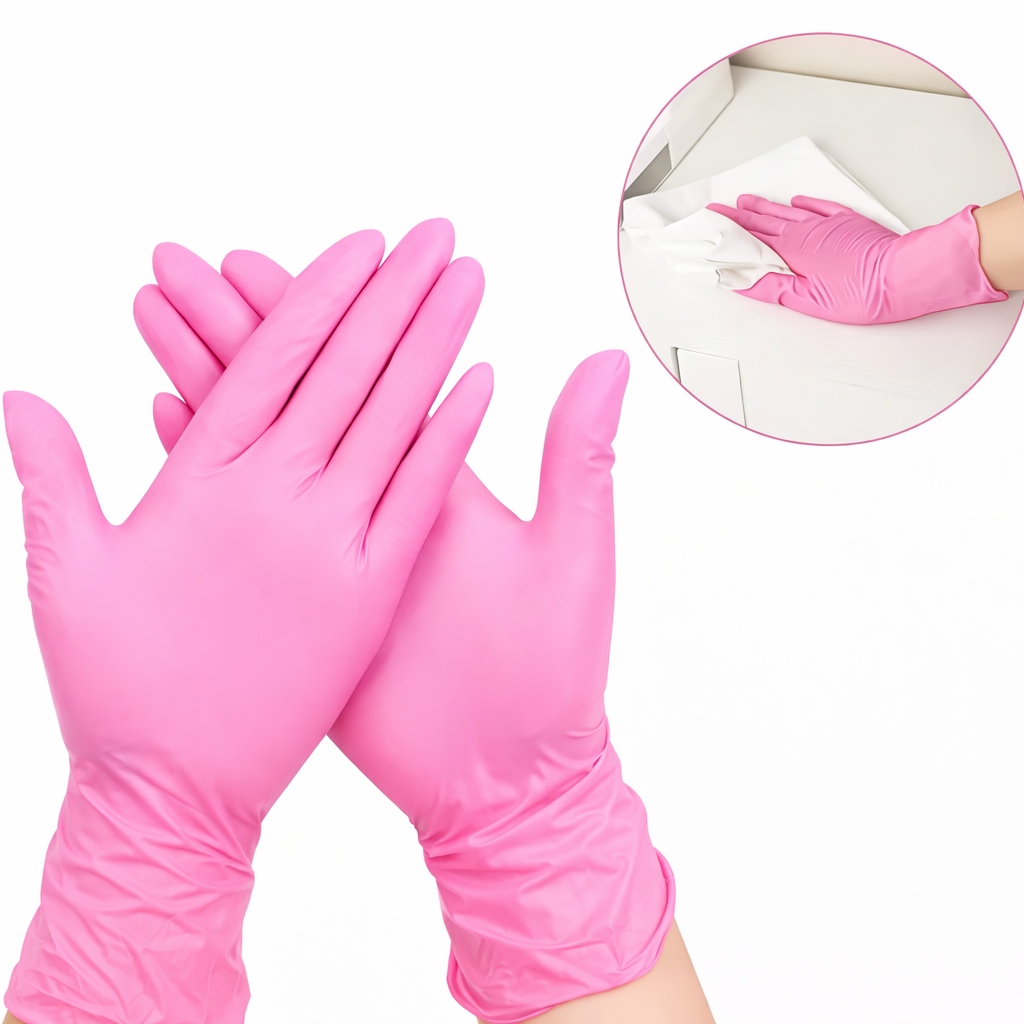 Rękawice nitrylowe różowe ochronne – rozmiary S–XL, do sprzątania i prac domowych