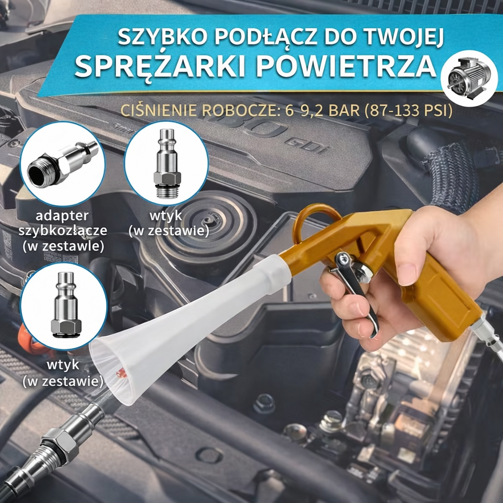 Pistolet pneumatyczny do czyszczenia auta – obrotowa dysza 360°, aluminiowy